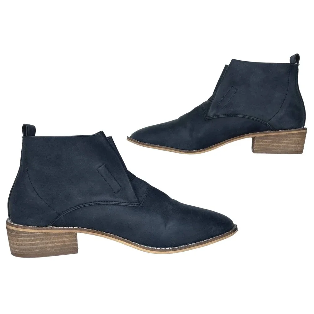 Ccocci Women's Boyfriend‎ Black Ankle Boots Low Heel Comfortable Size 10